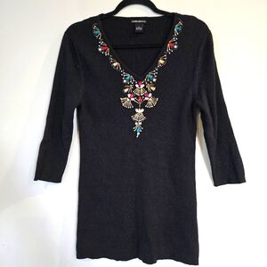 Lauren Michelle Womens L Beaded Christmas Artsy Blouse Shirt Top Party.D107‎